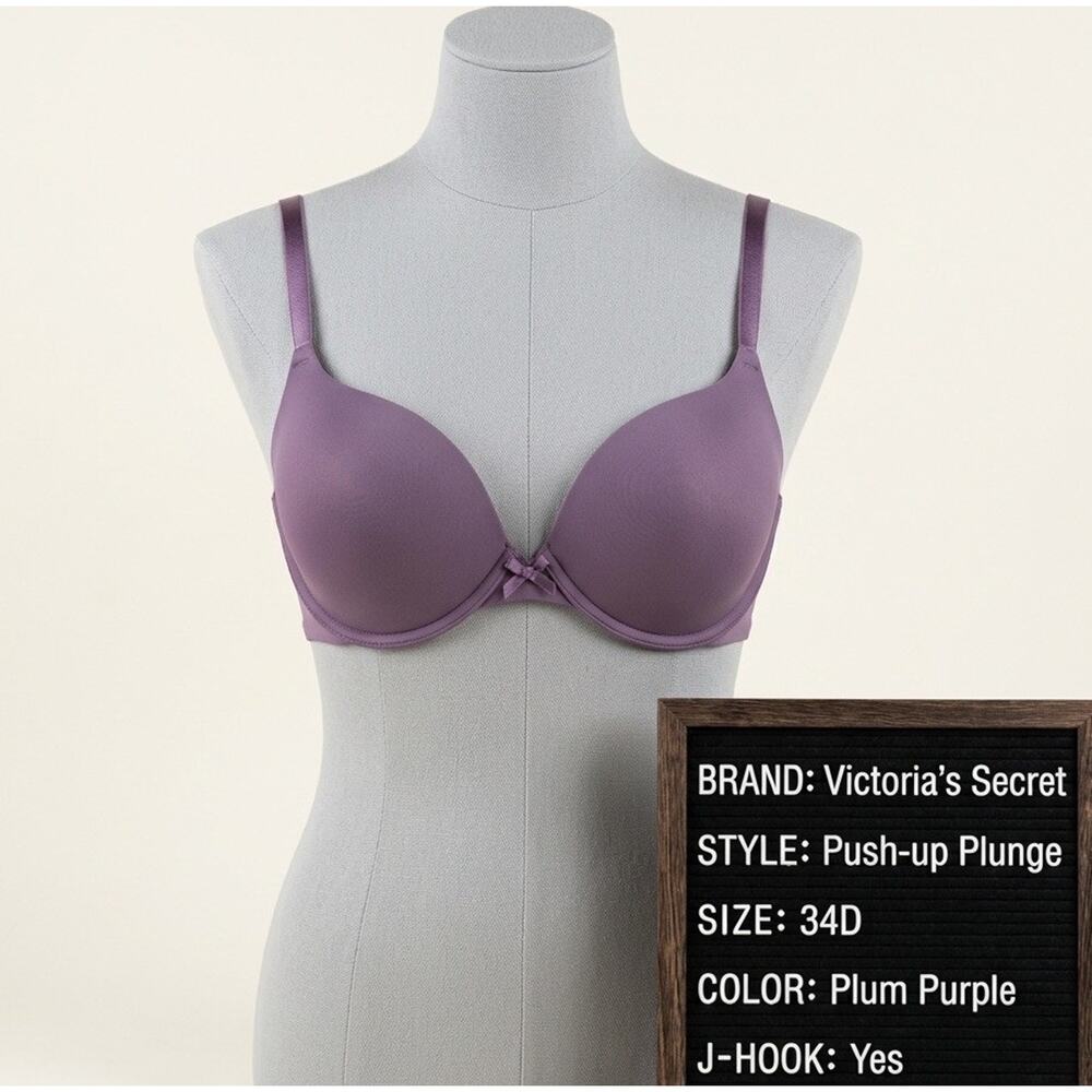 Victoria's Secret 34D Bra Plum Purple Push-Up Plunge J-Hook Racerback VS